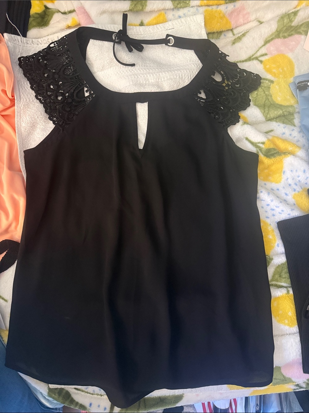 Express Black Women's Blouse with Lace Shoulders